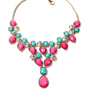 Fuchsia & Turquoise Crystal Dune Bib Necklace